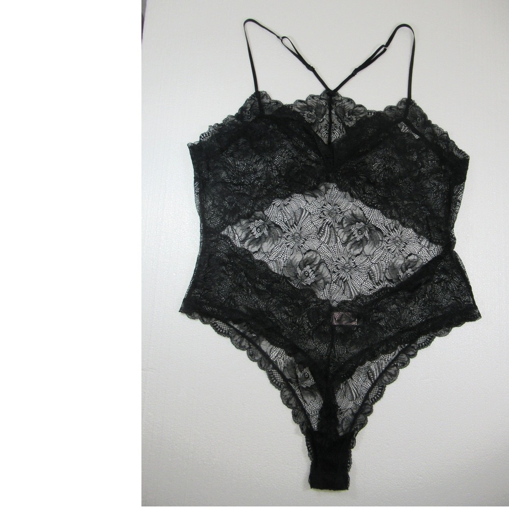Victoria's Secret Mesh Lace Bodysuit Romper 2XL Black Teddy Hi Cut